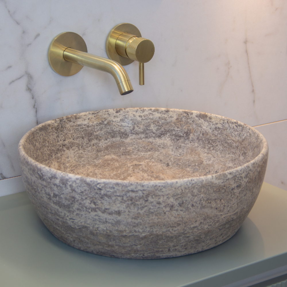 Waskom Marmer Rond Silver Travertin