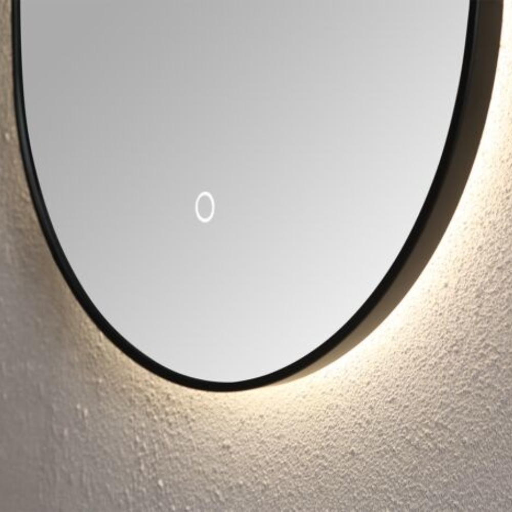 Spiegel ambiance ovaal Mat Zwart met indirecte LED verlichting, 3 kleur instelbaar & dimbaar incl. spiegelverwarming