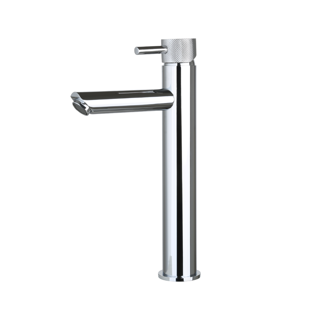 Wastafelmengkraan hoog met geribbelde knop