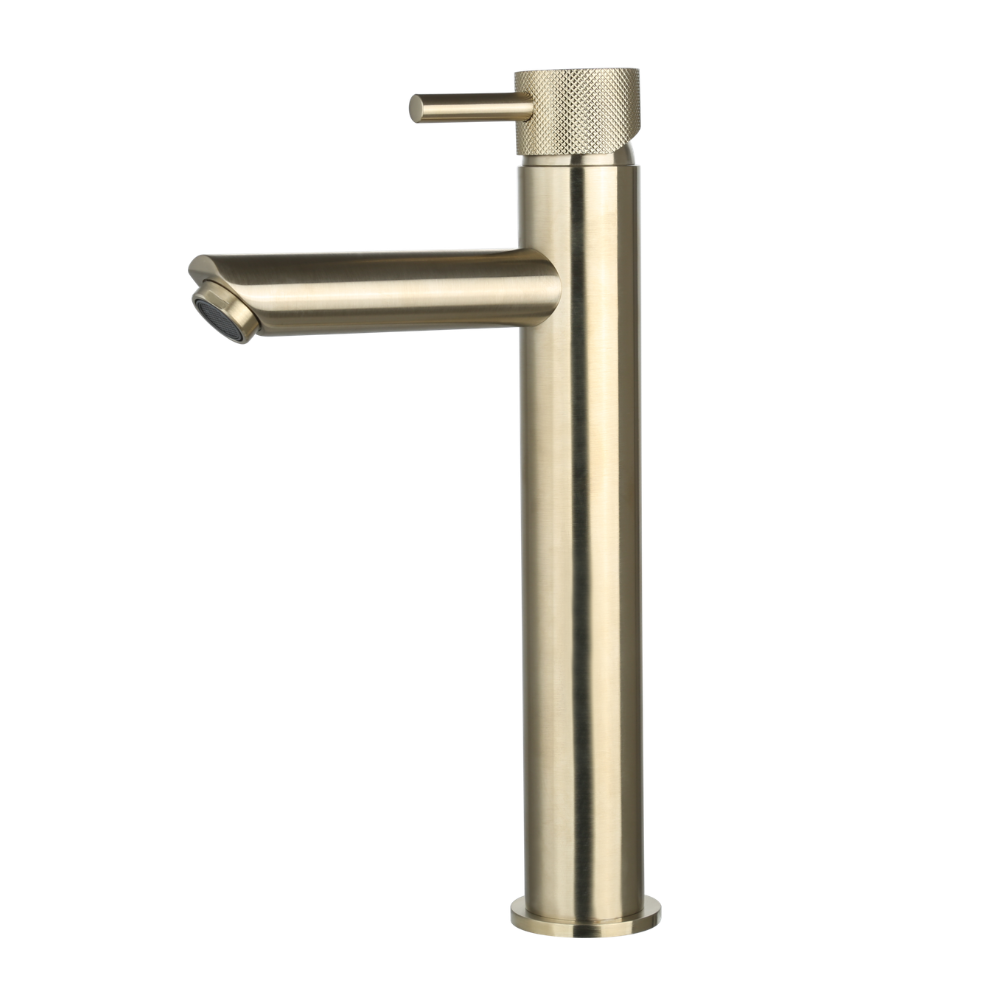 Wastafelmengkraan hoog met geribbelde knop